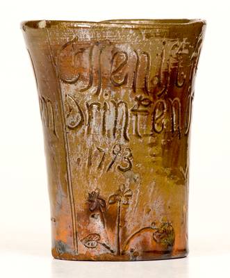 Incised Redware Cup, Moravian Pottery and Tile Works, Doylestown, PA, late 19th / early 20th century