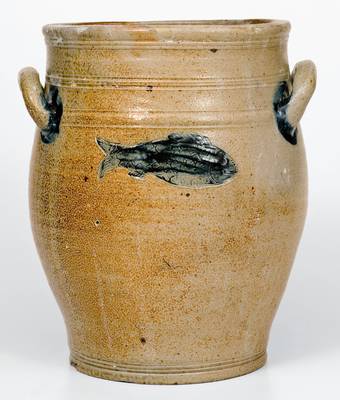 Fine BOSTON Stoneware Jar w/ Impressed Fish Designs, late 18th century