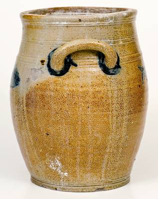 Fine BOSTON Stoneware Jar w/ Impressed Fish Designs, late 18th century