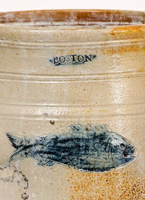 Fine BOSTON Stoneware Jar w/ Impressed Fish Designs, late 18th century