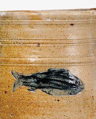 Fine BOSTON Stoneware Jar w/ Impressed Fish Designs, late 18th century