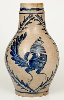Outstanding German Stoneware Pitcher w/ Incised Rooster Design