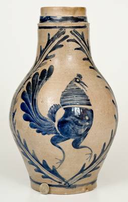 Outstanding German Stoneware Pitcher w/ Incised Rooster Design