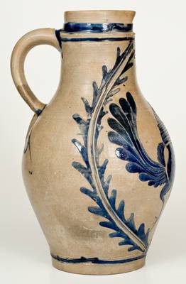 Outstanding German Stoneware Pitcher w/ Incised Rooster Design