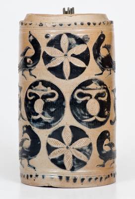 Exceptional German Stoneware Stein w/ Incised Birds and Other Designs