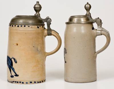 Lot of Two: German Stoneware Steins w/ Galloping Horse Designs