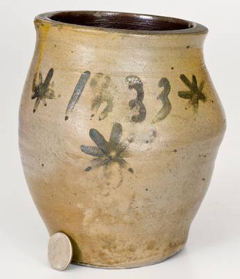 Rare Small-Sized 1833 Stoneware Jar with Star Decoration, probably Eaton & Stout, South River, NJ