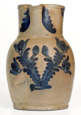 One-Gallon Baltimore Stoneware Pitcher with Elaborate Cobalt Floral Decoration
