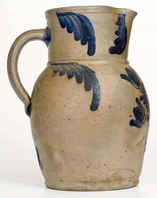 One-Gallon Baltimore Stoneware Pitcher with Elaborate Cobalt Floral Decoration