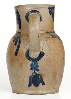 One-Gallon Baltimore Stoneware Pitcher with Elaborate Cobalt Floral Decoration