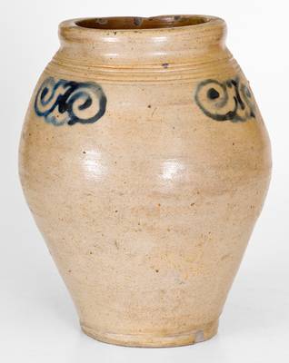 Stoneware Jar w/ Cobalt Watchspring Decoration, New York City or Cheesequake, NJ, 18th century