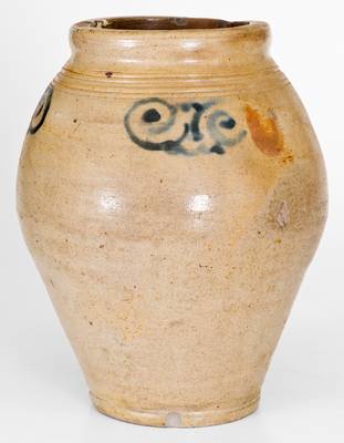 Stoneware Jar w/ Cobalt Watchspring Decoration, New York City or Cheesequake, NJ, 18th century