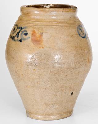 Stoneware Jar w/ Cobalt Watchspring Decoration, New York City or Cheesequake, NJ, 18th century