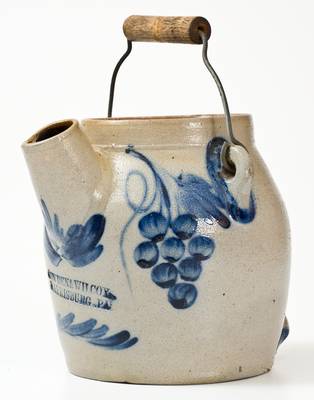 Extremely Rare COWDEN & WILCOX Stoneware Batterpail with Bird and Grapes Decoration