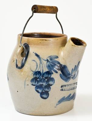 Extremely Rare COWDEN & WILCOX Stoneware Batterpail with Bird and Grapes Decoration