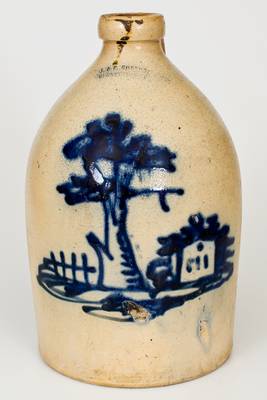 J. & E. NORTON / BENNINGTON, VT Stoneware Jug w/ Tree and House Scene