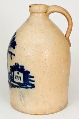 Rare J. & E. NORTON / BENNINGTON, VT Stoneware Jug w/ Tree and House Scene