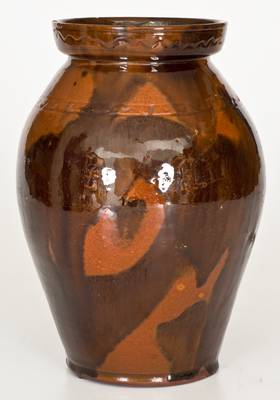 Exceedingly Rare and Important Saugus, MA Redware Jar Marked JACKSON, circa 1811