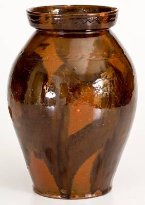 Exceedingly Rare and Important Saugus, MA Redware Jar Marked JACKSON, circa 1811