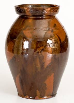 Exceedingly Rare and Important Saugus, MA Redware Jar Marked JACKSON, circa 1811