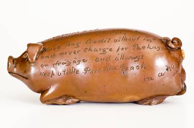 Exceedingly Rare Anna Pottery Stoneware Pig Flask w/ Elaborate Two-Sided Cincinnati Advertising