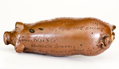 Exceedingly Rare Anna Pottery Stoneware Pig Flask w/ Elaborate Two-Sided Cincinnati Advertising