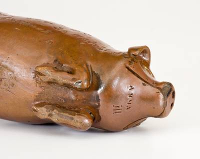 Exceedingly Rare Anna Pottery Stoneware Pig Flask w/ Elaborate Two-Sided Cincinnati Advertising