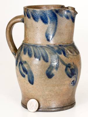 Quart-Sized Baltimore, MD Stoneware Pitcher w/ Cobalt Floral Decoration, circa 1845