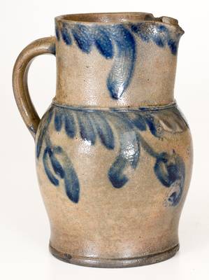 Quart-Sized Baltimore, MD Stoneware Pitcher w/ Cobalt Floral Decoration, circa 1845