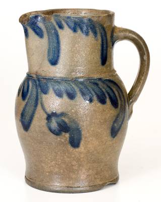 Quart-Sized Baltimore, MD Stoneware Pitcher w/ Cobalt Floral Decoration, circa 1845