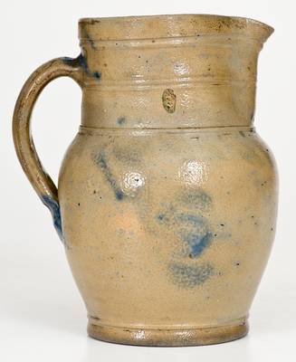 Quart-Sized Southeastern PA Stoneware Pitcher w/ Cobalt Floral Decoration, circa 1860