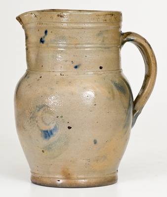 Quart-Sized Southeastern PA Stoneware Pitcher w/ Cobalt Floral Decoration, circa 1860