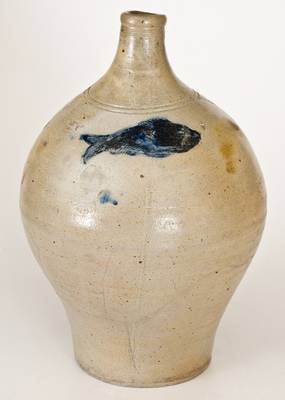 Fine att. Jonathan Fenton (Boston) Stoneware Jug w/ Impressed Fish Decoration, late 18th century