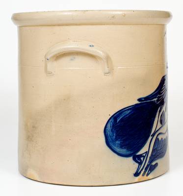 5 Gal. N. A. WHITE & SON / UTICA, NY Stoneware Crock w/ Bold Paddletail Bird Decoration