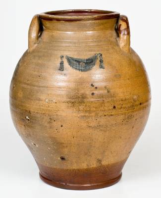 Fine Early Boston Stoneware Jar w/ Impressed Drapery Motif, attrib. Frederick Carpenter