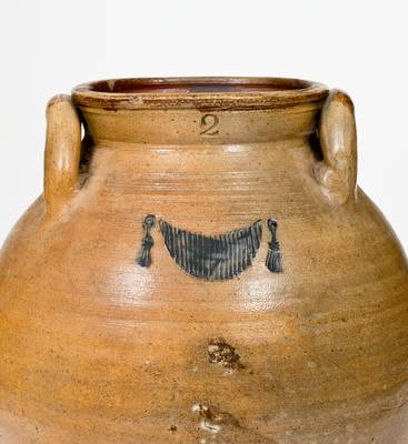 Fine Early Boston Stoneware Jar w/ Impressed Drapery Motif, attrib. Frederick Carpenter