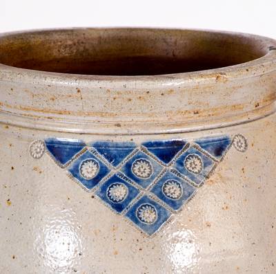 Early Manhattan Vertical-Handled Stoneware Jar w/ Impressed Designs, probably Crolius Family