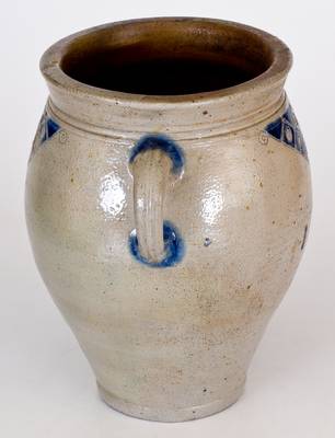 Early Manhattan Vertical-Handled Stoneware Jar w/ Impressed Designs, probably Crolius Family