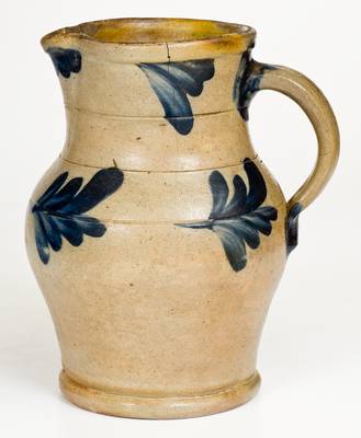 Half-Gallon attrib. Richard Remmey, Philadelphia Stoneware Pitcher w/ Cobalt Foliate Decoration