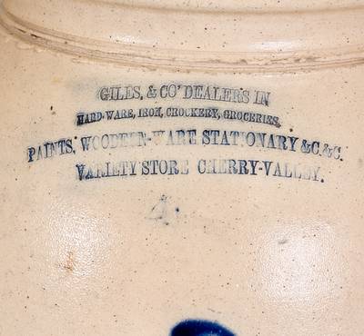 Very Rare attrib. Norton (Bennington, VT) Stoneware Lion Jar w/ Cherry Valley, NY Advertising