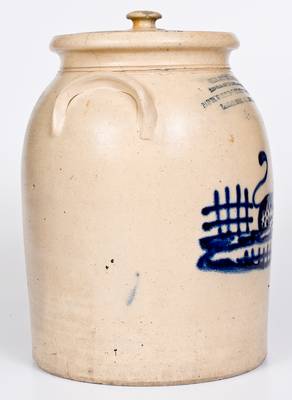 Very Rare attrib. Norton (Bennington, VT) Stoneware Lion Jar w/ Cherry Valley, NY Advertising