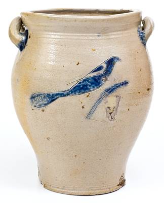 Very Fine Stoneware Jar with Incised Two-Sided Bird Decoration, Manhattan or New Jersey origin, c1800