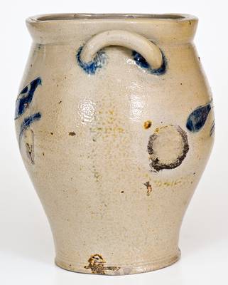 Very Fine Stoneware Jar with Incised Two-Sided Bird Decoration, Manhattan or New Jersey origin, c1800