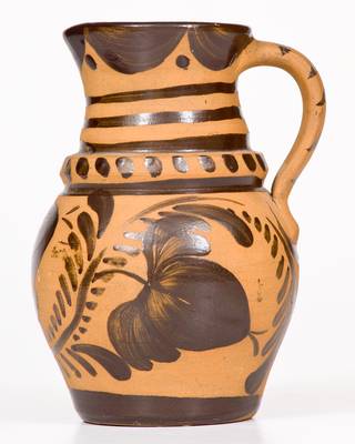 Fine Small-Sized New Geneva, PA Tanware Pitcher w/ Elaborate Decoration