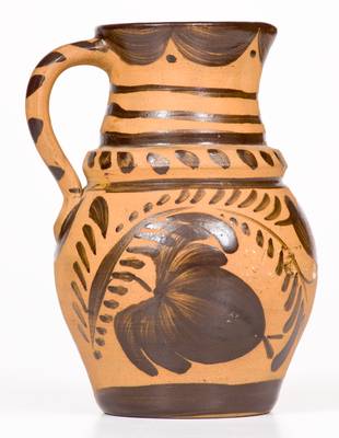 Fine Small-Sized New Geneva, PA Tanware Pitcher w/ Elaborate Decoration