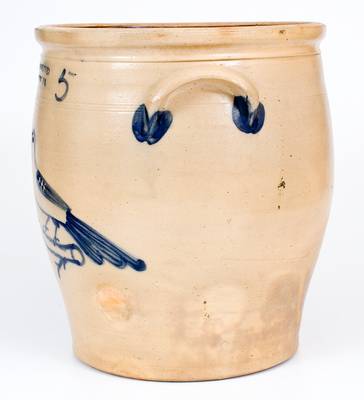 Exceptional 5 Gal. COWDEN & WILCOX / HARRISBURG, PA Stoneware Jar with Bird-on-Branch Design