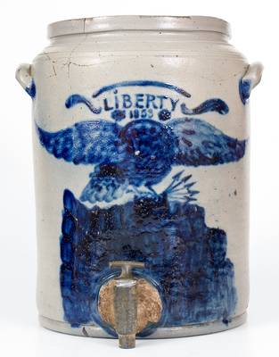 Rare and Important Liberty / 1853 Stoneware Water Cooler w/ Patriotic Eagle Decoration, Pennsylvania origin