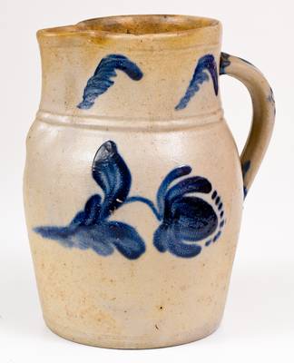 Rare 1/2 Gal. JOHN BELL / WAYNESBORO Stoneware Pitcher w/ Cobalt Floral Decoration