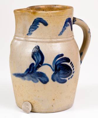 Rare 1/2 Gal. JOHN BELL / WAYNESBORO Stoneware Pitcher w/ Cobalt Floral Decoration