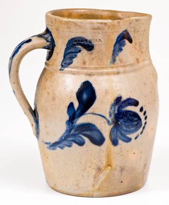 Rare 1/2 Gal. JOHN BELL / WAYNESBORO Stoneware Pitcher w/ Cobalt Floral Decoration